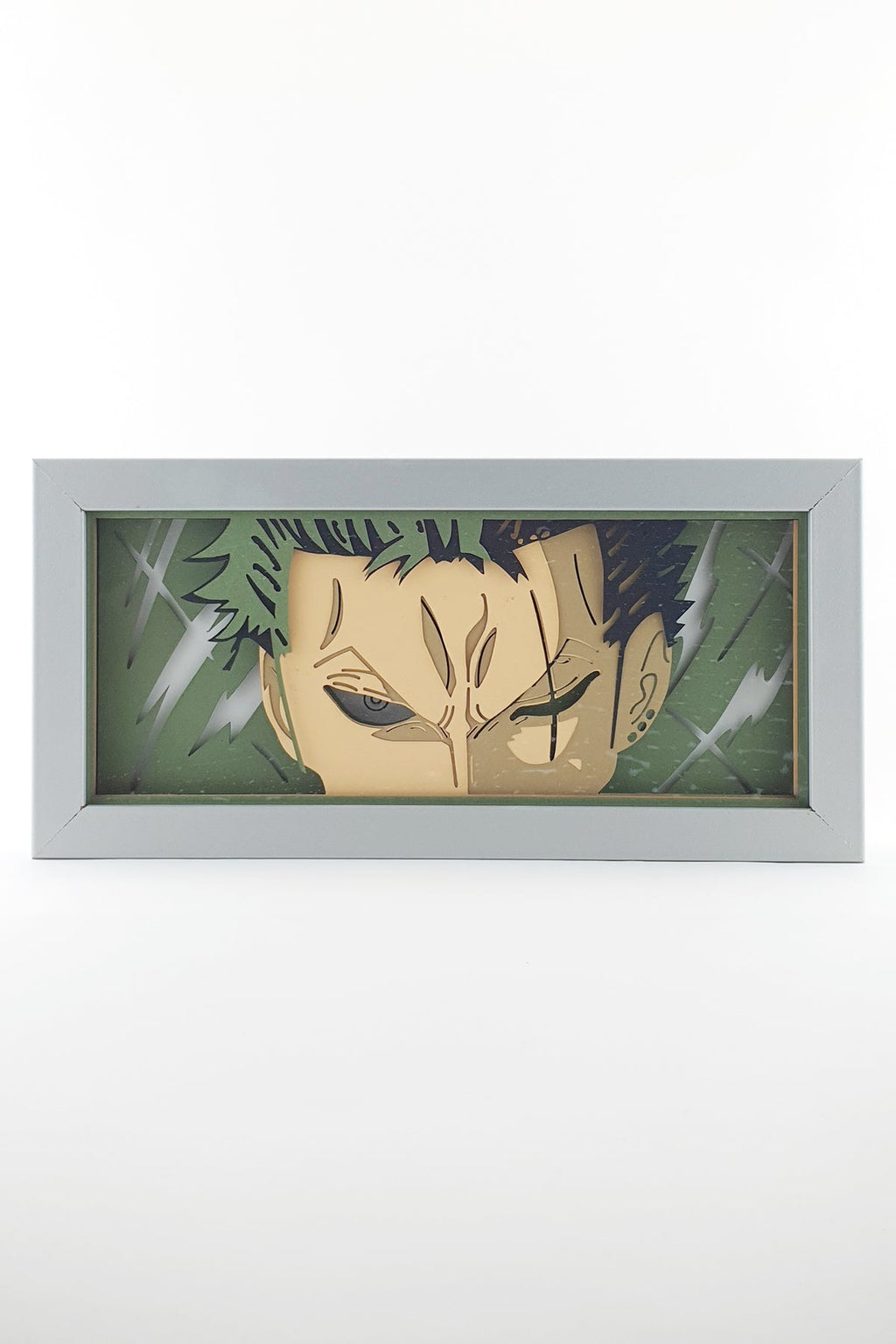 3D Zoro Ahşap Katmanlı Anime Işık Kutusu – LED Dekor & Gece Lambası