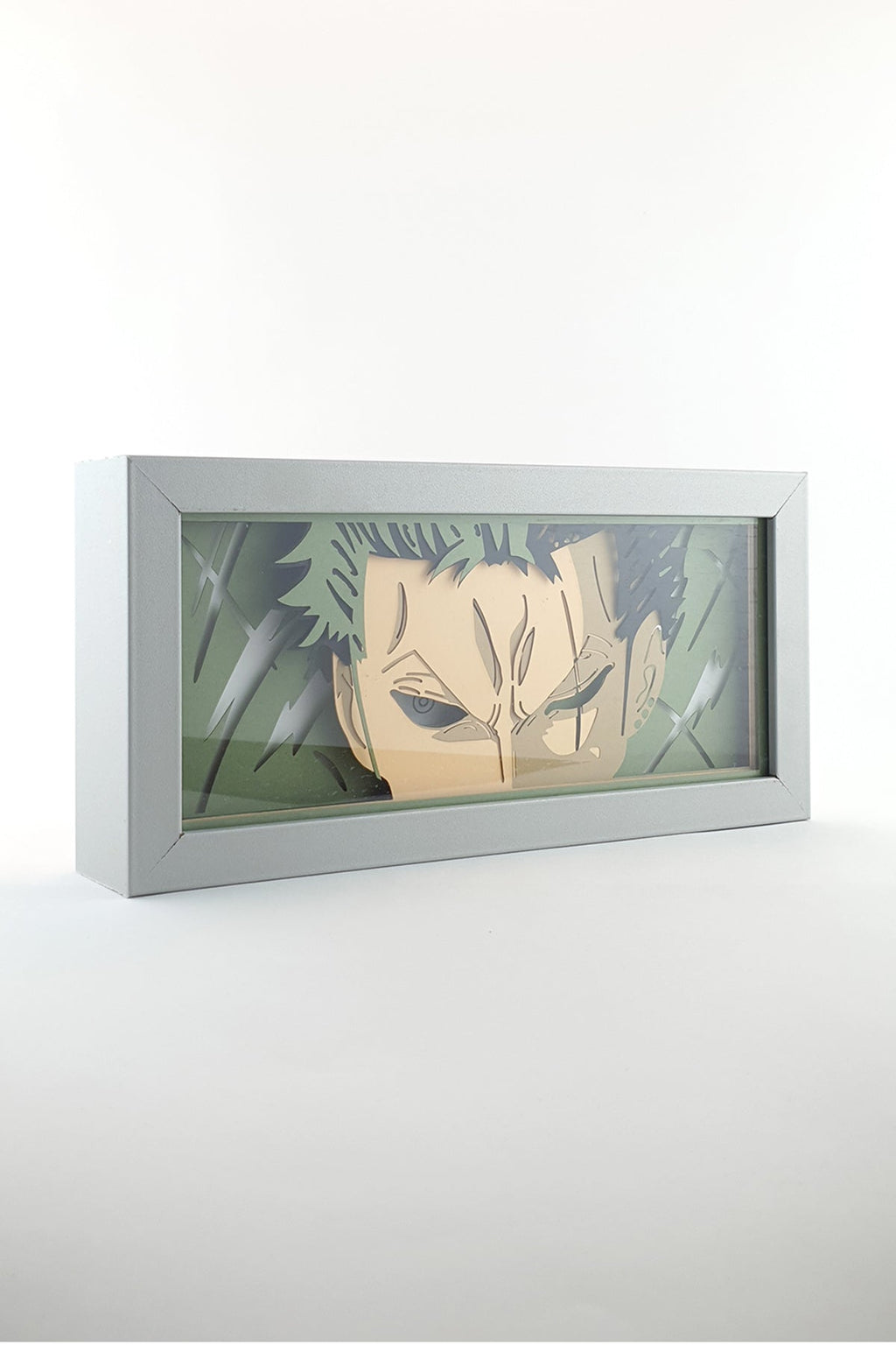 3D Zoro Ahşap Katmanlı Anime Işık Kutusu – LED Dekor & Gece Lambası