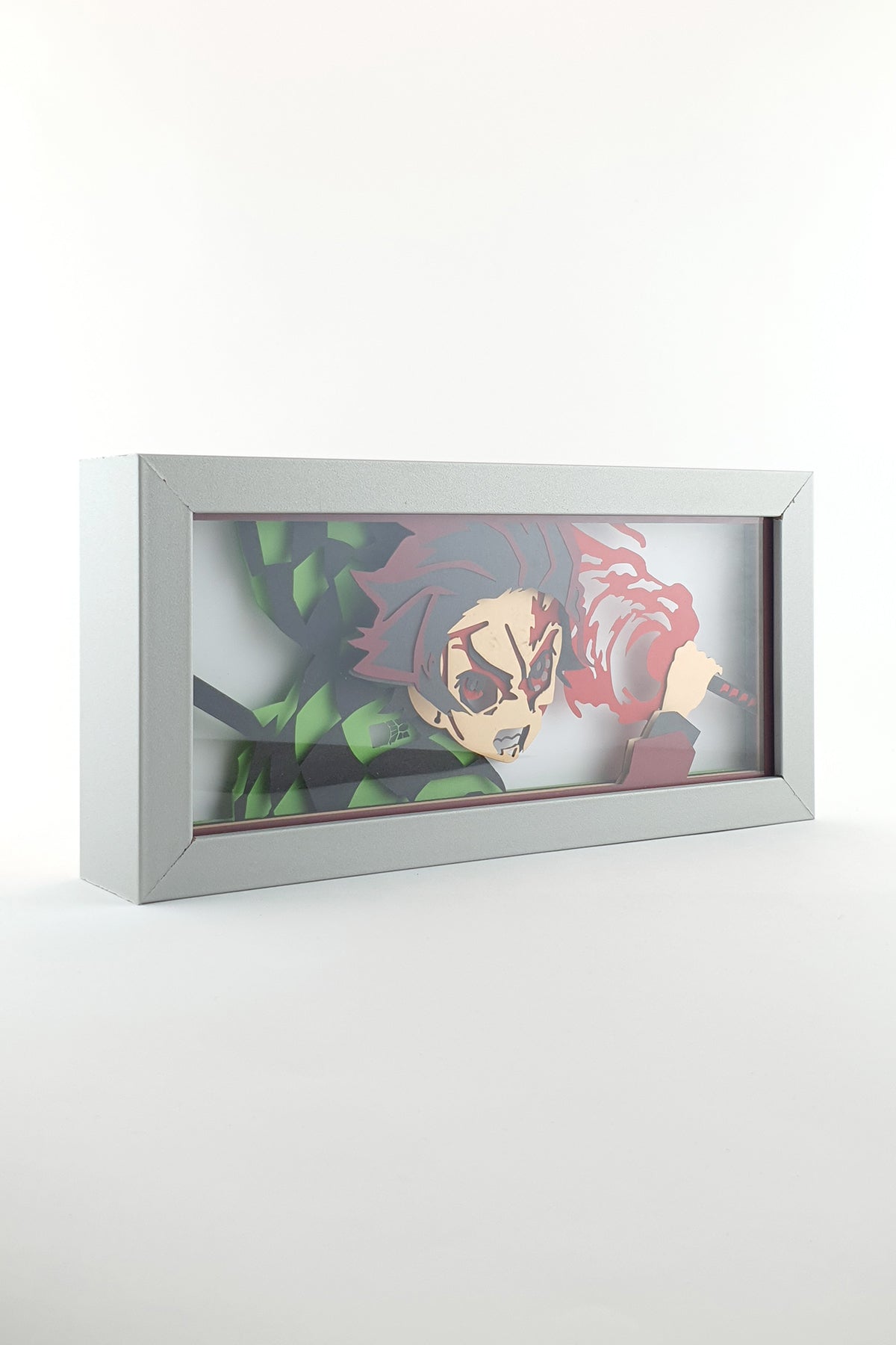 3D Tanjiro Ahşap Katmanlı Anime Işık Kutusu – LED Dekor & Gece Lambası