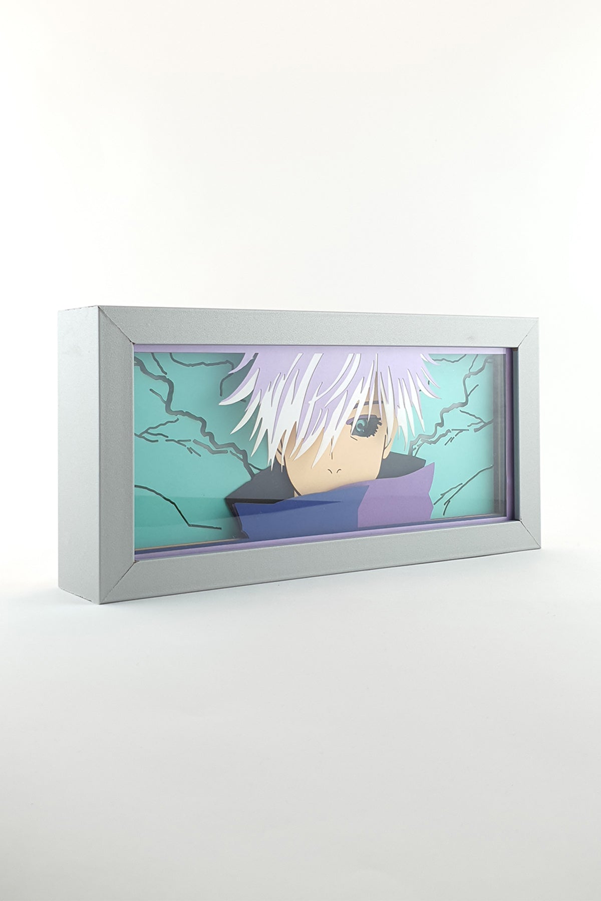 3D Gojo Ahşap Katmanlı Anime Işık Kutusu – LED Dekor & Gece Lambası