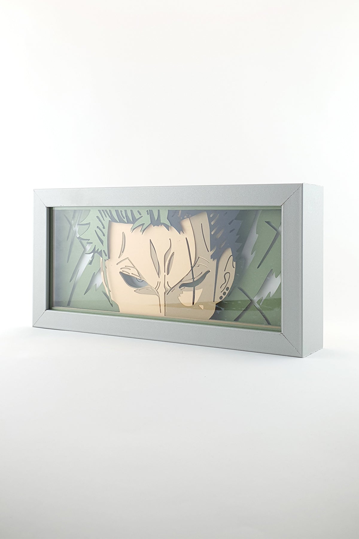 3D Zoro Ahşap Katmanlı Anime Işık Kutusu – LED Dekor & Gece Lambası