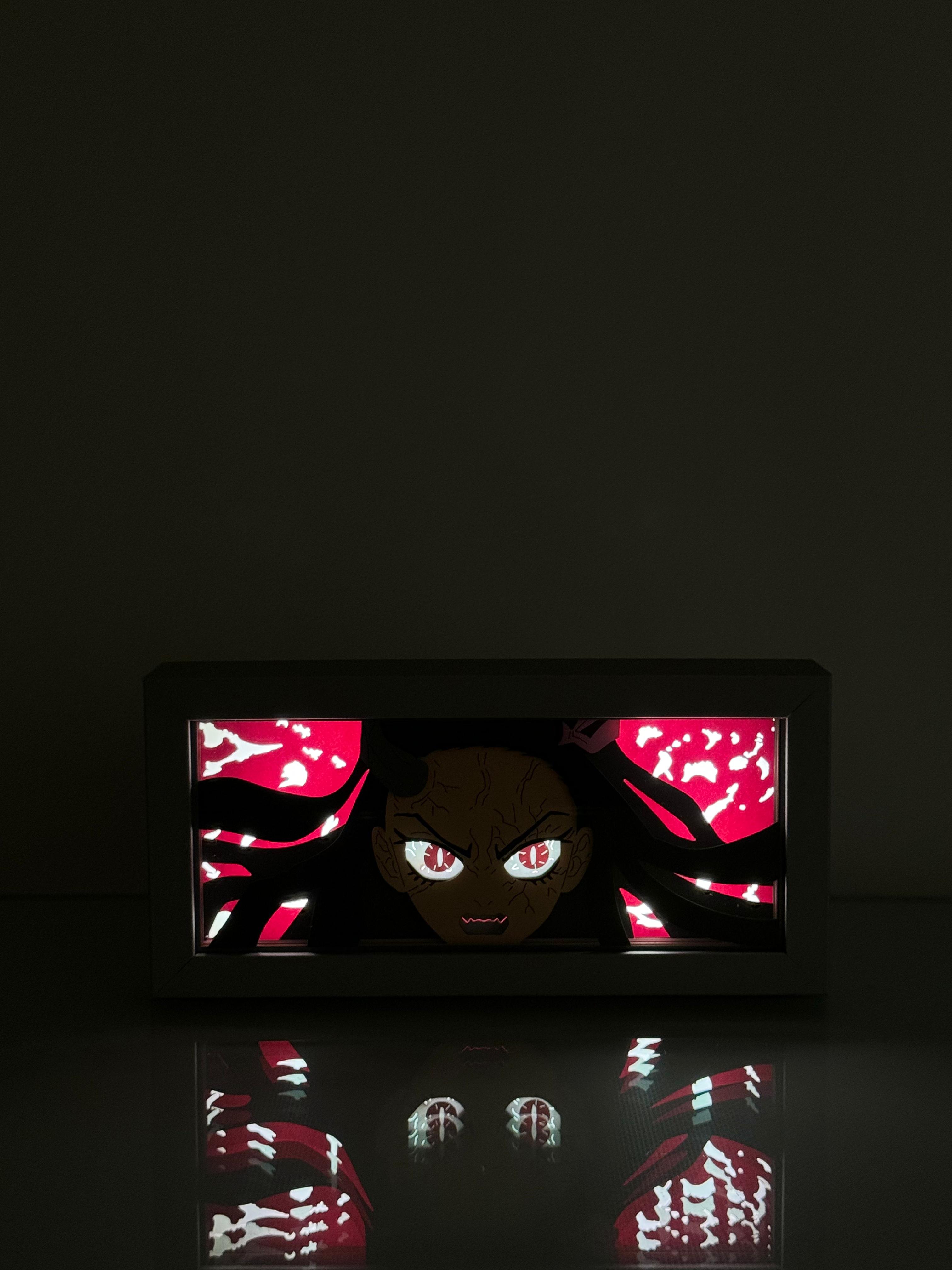 3D Nezuko Ahşap Katmanlı Anime Işık Kutusu – LED Dekor & Gece Lambası