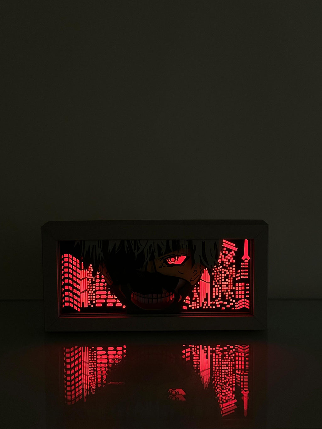 3D Dark Kaneki Ahşap Katmanlı Anime Işık Kutusu – LED Dekor & Gece Lambası